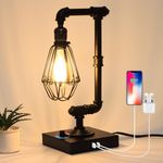 【Upgrade】FAGUANGAO 𝙄𝙣𝙙𝙪𝙨𝙩𝙧𝙞𝙖𝙡 Table Lamp,𝙎𝙩𝙚𝙖𝙢𝙥𝙪𝙣𝙠 Knob Control Stepless Dimmable Edison Pipe Desk Lamp with USB A+C Ports,Bedside Lamp for Bedroom,Office,Living Room(Bulb Included)