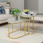 FEFE - Modern Nesting Coffee Table Set Of 2, Accent Marble Look Coffee Table & End Table Sets Steel Frame Stacking Side Table For Small Space Living Room Bedroom (Grey/Gold)