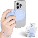 Magnetic Smartphone Shooting Holder Hand Grip Handle Snap On Phone Stand with Tripod Mount & Wireless Shutter Remote for iPhone 16 15 14 13 12 Pro Max Android Vlog Video Photography - Light Blue