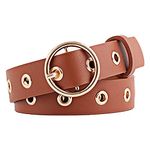 SYGA Women's PU Leather Belt Round Buckle Eyelet Waist Belt, Camel (Pack of 1)