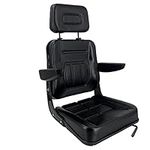 TABODD Universal Forklift Seat for Garden Lawn Mower, Komatsu Style Folding Seat Suspension Seat with Armrest and Slidable Track for Mini Digger Forklift Excavator & Skid Loader, Black
