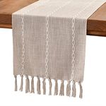 Wracra Cotton Linen Table Runner Farmhouse Style Coffee Table Runner 150cm with Hand-tassels for Party, Dining Room Decorations Dessert Table Decor(Light Coffee, 150cm)