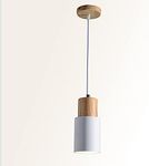 YOXANG Modern Simple Pendant Lighting Creative Metal Pendant Lamp Solid Wood Cylinder Shape Adjustable Hanging Lights Mini Decor Chandeliers for Dining Rooms E27 Lamp Holder D10 X H20.5 cm White