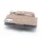 JJNUSA Handmade Genuine Distressed Leather Wallet Case for iPhone 12 5.4 inches Flip Cover with Wristlet Brown