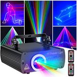 Ehaho DJ Laser Party Lights, 3D Animation RGB Lazer Stage Lighting, DMX512 Music Sound Activated Disco Projector Lights,Remote Control Beam Effect Scan Light for Bar Wedding Nightclub Live Show