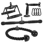 DYNASQUARE Cable Attachments for Home Gym, LAT Pulldown Attachment, Weight Machine Accessories, Straight Pull Down Equipment, V-Shaped Press Down Bar, Tricep Rope, Exercise & Double D Handle