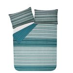 Sleepdown Duvet Cover Set - Teal - Textured Stripe - Reversible Quilt Cover Easy Care Bed Linen Soft Cosy Bedding Sets with Pillowcases - Double (200 cm x 200 cm)