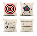 Awowee Set of 4 Linen Throw Pillow Cover Red Aim Circle of Target Archery Shoot Yellow Bullseye 16x16 Inches Home Decor Square Flax Pillowcase Cushion Cover for Couch Sofa