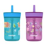 Contigo Kids Leighton Spill-Proof Tumblers with Straws, Juniper Forest Harvest & Grape Tulips, 14 oz