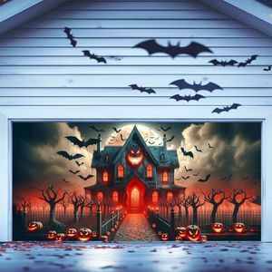 Halloween Garage Door Cover Decorations, Scary Halloween Garage Door Banner Decor Large Garage Door Halloween Mural Backdrop Background for Outdoor Halloween Party Decor Supplies 13x6 ft