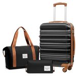 LONG VACATION Luggage Sets 20 in Carry on Suitcase ABS Hardshell Luggage 3 Piece Set with TSA Lock Spinner Wheels(BLACK-BROWN,20 INCH)