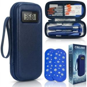 Crilano Insulin Cooler Travel Case with Temperature Display, TSA Approved Diabetic Medicine Cooling Bag Diabetic Supplies Organizer with 2 Ice Pack for trips (Blue 5)