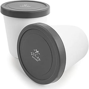 Zulay [2 Pack - 1 Quart Each] Large Ice Cream Containers For Homemade Ice Cream - Reusable Ice Cream Container Set with Lids - Ice Cream Pint Containers For Sorbet, Gelato, Frozen Yogurt (Gray)