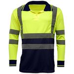 Hi Viz VIS High Visibility Polo Shirt Reflective Tape Safety Security Work Button T-Shirt S-5XL (Yellow/Navy Long Sleeves, Large)