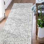 TOPICK Area Rug Grey Multi Rug 90x150cm Entryway Floral Rug Hallway Chenille Print Kitchen Vintage Rug Accent Thin Lightweight Rug Non Slip Carpet for Living Room Bedroom Office Dining Room