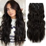 REECHO Hair Extensions, 4PCS Clip in Hair Extensions HE001 Natural Soft Synthetic Hairpieces for Women, Black Brown