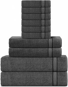 Super Soft 600 GSM Cotton Towels Set by Sweet Needle, Charcoal - 2 Bath Towel, 2 Hand and 6 Wash/Face - Double Pile, Absorbent & fluffy for Bathroom accessories, Shower & Daily Use (10 Pieces Bales)
