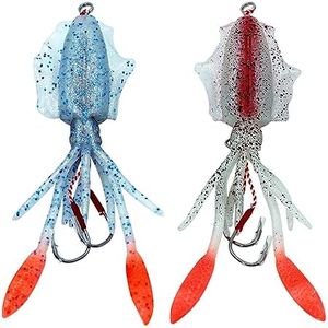 Squid Trap Fishing Lures for Saltwater Soft Artificial Rigged Squid Jig Trolling Lures with UV Glow Sea Offshore Fishing 5.9''/2.12oz (Pack of 2)