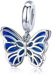 Animal Charm Color Crystal 925 Sterling Silver Charms Butterfly Charm for Pandora Bracelet Women Necklace Pendant (Blue Butterfly Pendant)