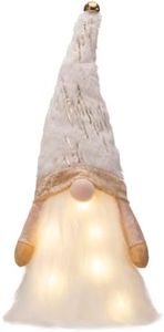 Valery Madelyn Pre-Lit Christmas Tree Topper with Lights, 16.5" Lighted White Gold Plush Gnome Tree Topper for Christmas Tree Decorations, Xmas Holiday Party Decor Gift, Battery Operated