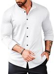 COOFANDY Men Button Down Shirts Long Sleeve Dress Shirts Stretch Wrinkle Free Shirts White