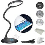 DUDSOEHO Rechargeable 5X Magnifying Desk Lamp, Dimmable Magnifying Glass with Light and Stand, Hand Free Touch Dimmable Magnifier with 28pcs LED Light for Work, Reading, Hobbies, Sewing, Crafts