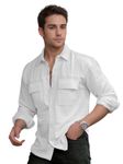 IndoPrimo Men's Regular Fit Fancy Double Pocket Casual Shirt for Men Full Sleeves - Cargo (in, Alpha, M, Regular, White)