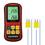 Digital K/J/T/E/R/S/N Type Thermocouple Thermometer Dual-channel LCD Display -150~1767°C ATC Temperature Meter Tester, Celsius and Fahrenheit Accurate to ±0.1%+0.6℃, With Backlight