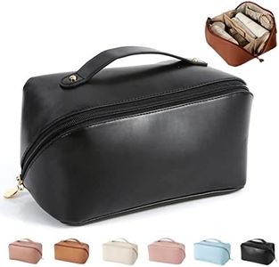 MINGRI Large Capacity Travel Cosmetic Bag for Women,Makeup Bag Travelling PU Leather Cosmetic Bag Waterproof,Multifunctional Storage Travel Toiletry Bag Skincare Bag, Black