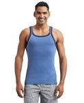 Jockey US54 Men's Super Combed Cotton Rib Square Neckline Gym Vest with Back Panel Graphic Print (Colors & Shoulder Strap Color May Vary)_Light Denim Melange_M