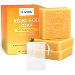 Kojic Acid Soap, Turmeric Soap Bar, Vitamin C Soap Bar, Remove Acne Blackheads Dark Spot, Hyaluronic Acid for Deep Cleansing, Gentle Soap for Face and Body Moisturizing, with A Foaming Net (3 Pack)