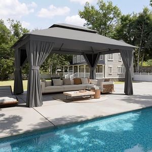Aoxun Outdoor Gazebo for Patio 10x12, Metal Frame Canopy with Double Roofs, Heavy Duty Party Tent and Shelter with Mosquito Netting and Privacy Screen for Backyard, Lawn, Garden, Deck