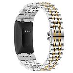 Ginamart Compatible with Fitbit Inspire 2/Inspire HR Strap, Women Men Metal Stainless Steel Replacement Watch Strap Accessory Wristband for Fitbit Inspire (Silver+Gold)