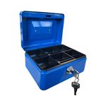 Requisite Needs Metal Money Box Tin 6" Steel Cash Safe Box Petty Cash Deposit Tin with Lock 2 Keys for Security (BLUE)