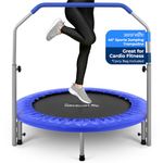 SereneLife Portable & Foldable Trampoline - 40" in-Home Mini Rebounder with Adjustable Handrail, Fitness Body Exercise - SLSPT409