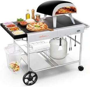BBQMall Pizza Oven Table Grill Cart with Pizza Topping Station Movable Food and Prep Workcart Outdoor Grill Table Stand for Ninja Woodfire Blackstone Griddle Cuisinart etc Grill