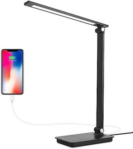 Semlos LED Desk Lamp with USB Charging Port, 25 Lighting Modes, Touch Control Light, 30/60 Min Auto Off Timer, Eye-Caring Night Light with Study Reading Mode, Bedside Table Lamp for Home Office Work