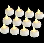 12 Pack Waterproof Flameless Floating Tealights, Christmas Battery tealights, Battery Operated Flickering Floating Tea Lights Candles in Warm Yellow for Wedding, Party, Bath, Hot Tub, Spa, Pool, Pond