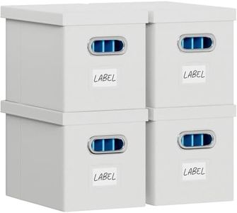 FHSQX File Box with Lid-File Organizer Box Set of 2 Portable Hanging File Box-Decorative Filing Storage Boxes for Office & Home File Cabinet (White, 14 x 9.3 x 10.9 in (4Pack))