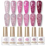 BORN PRETTY Reflective Glitter Gel Nail Polish Hot Pink Holographic Gel Polish Series Soak Off UV LED Neon Pink Gel Sparkly Shiny Disco DJ Colours Varnish Nail Gel Polish Beauty Gift