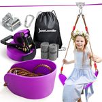 Zip ine Kit for Kids Outdoor,Stainless steellackline Pulley Slider with Swing seat Zip line,Kids Zipline kit for Backyard with 60ft Ninja Slackline