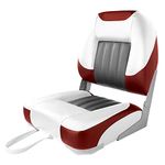 XGEAR Deluxe Low Back Boat Seat, Fold-Down Fishing Boat Seat (White/Red, 1 Seat)