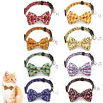 COMSUN 8 Pack Polyester Cat Collars with Bowie Bow, Breakaway Kitten Collars with Removable Bell, Adjustable Cat Collars for Boy Girl, Fruit Pattern (9-12 inches)