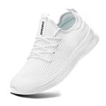 FUJEAK Men's Lightweight Breathable Casual Comfortable Slip on Fitness Sport Fashion Athletic Sneakers White 7 UK