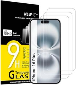 NEW'C 3 Piezas, Protector Pantalla compatible para iPhone 16 Plus (6,7 pulgadas), Cristal templado Antiarañazos, Antihuellas, Sin Burbujas, Dureza 9H, 0.33 mm Ultra Transparente, Ultra Resistente