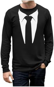 Suit & Tie Printed Tuxedo Mens Shirt Funny Wedding Bachelor Party Halloween Costume Mens Tux Long Sleeve T-Shirt, Black, Large