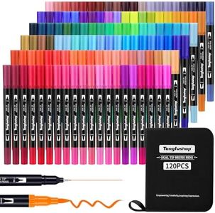 Tongfushop Feutres Pinceaux, 120 Couleurs Feutres Coloriage Adulte, Sûr et Durable Stylo Feutre Aquarelle, Double Pointe Fine Brush Pen 0.4mm et 5mm, Pour Bullet Journal, Livre de Coloriage