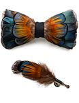 JEMYGINS Blue Feather Bow Tie Leather Bow tie and Brooch Sets for Men(2)