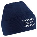 Personalised/Embroidered Mens/Ladies Beanie Hat, Text/Logo (Navy Blue)