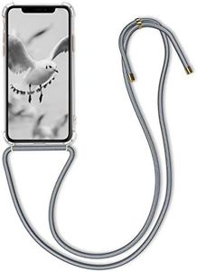 kwmobile Crossbody Case Compatible with Apple iPhone 11 Pro Case - Clear TPU Phone Cover w/Lanyard Cord Strap - Transparent/Grey